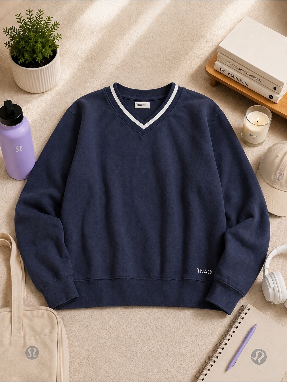 Aritzia TNA Cozy Fleece Boyfriend Fit Sweatshirt - Navy - Size US Small